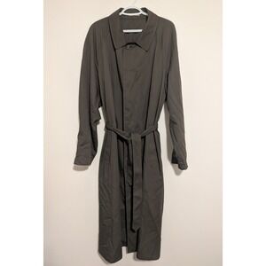 Vintage Sanyo NY Trench Coat Chest 42 (M) Olive Green Long Overcoat‎ Minimalist